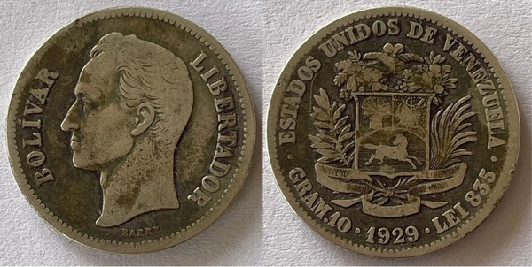 Moneda de plata de 2bs 1929